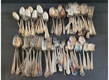 Large Vintage  Silver Plate  Spoon And Fork Lot