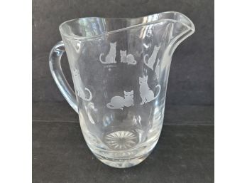 Lenox Cat Etched Glass Pitcher