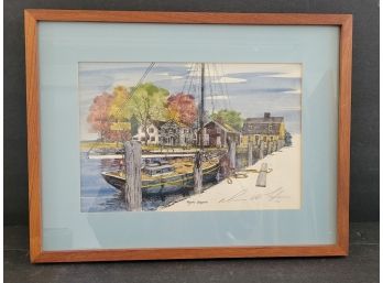 Pencil Signed Litho & Watercolor Print By Diana Wythe Tyler - Mystic Seaport, CT