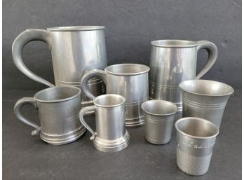 Vintage Woodbury Pewter Tankards And Measuring Cups.