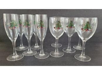 Ten Christmas Tree Pattern Wine Glasses