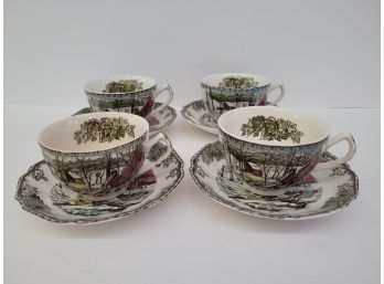 Johnson Bros The Friendly Village The Ice House Tea Cups & Saucers