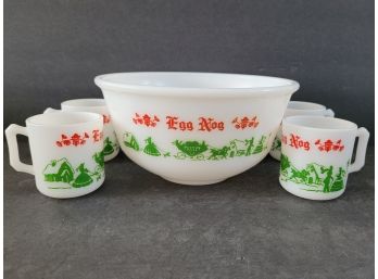 Anchor Hocking Vintage Egg Nog Bowl And Cups Set