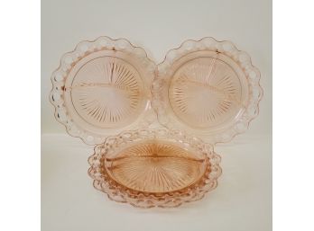 Vintage Lace Edge  Pink Depression Glass Section Plates