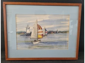 Pencil Signed Print By Diana Wythe Tyler Old Saybrook Two Lighthouses, CT.