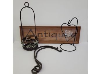 Framed Sign With Wrought Iron Pieces And Candle Holder