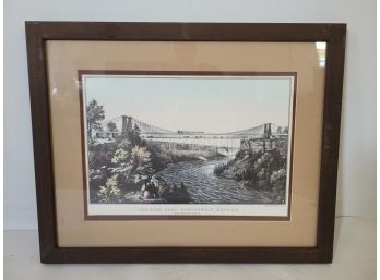 The Rail Road Suspension Bridge Reprint From Litho By N. Currier