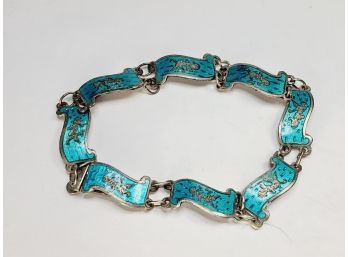 Vintage Siam Sterling Silver Blue Enamel  Goddess  Bracelet