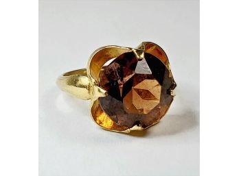 Beautiful Vintage 10KT Gold Fill Amber Tone Stone Ring (size 3)