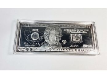 **4 Oz** .999 Silver Bar In Shape Of $20 Dollar Bill (in Plastic Case) 2005