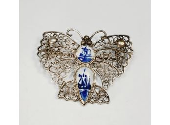 Ornate DELFT Vintage Danish  Butterfly Pin