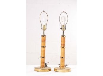 Pair Of Wooden Dowel Lamps