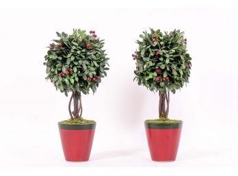 Pair Of Faux Berry Topiaries