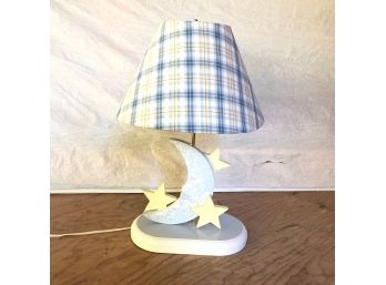 Adorable Moon Lamp For Baby's Room With Plaid Shade - 21'H