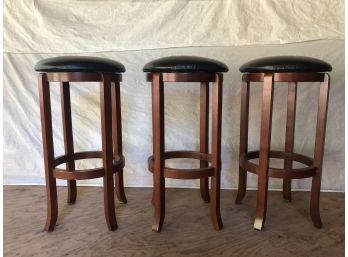 Black Faux Leather Swivel 30' Bar Stools - Trio