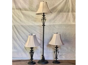 Set Of 3 Iron Lamps - Floor And Table