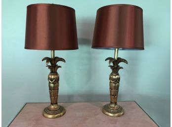 A Pair Of Metal Acanthus Leaf Table Lamps - 29'H