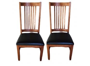 6 Oak Mission Style High Back Chairs With Vinyl Seat Covers