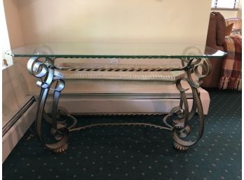 Metal Base Console Table With Glass Top