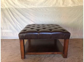 29' Square Leather Ottoman/coffee Table With Wood Base