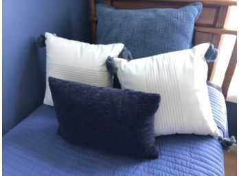 Twin Blue Bedspread And Pillows - New From Staging