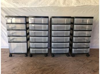 Set Of 4 Plastic Storage Bins With Drawers On Wheels