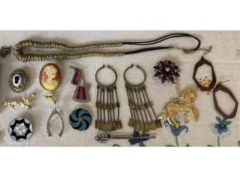 Jewelry - Mix 925 Silver & Real Cameo And Costume Jewelry - Pins, Necklaces, Rings And Earrings