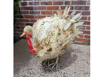 Large Life Size Handcrafted Tin And Iron Turkey Thanksgiving Showpiece