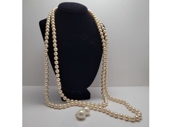 Donna Dresser 36' Long Faux Pearl Necklace With Earrings