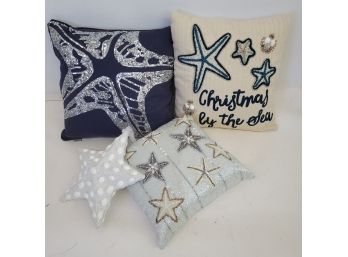 Beautiful Sequin Throw Cushions With Sequin And Shell Star Fish Ornament