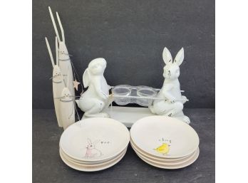 Rae Dunn Artisan Plates With Cute Rabbit Candle Decor