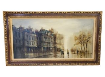 Very Large Vintage Abstract Landscape Oil Painting On Canvas  By G.pierre