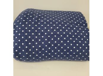 Garnet Hill Queen Size Navy And White Poka Dot Cotton Quilt