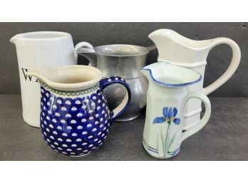 Nice Collection Of Water Pitchers Includes Boleslawiec Pitcher Made In Poland