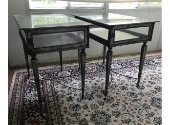 Pair Of Glass & Metal Side Tables With Doors