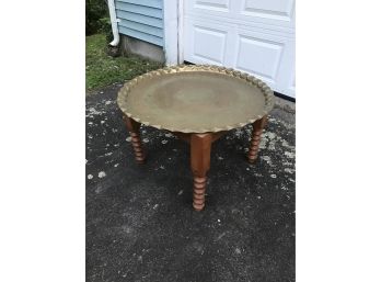 Round Brass Top Table, Wooden Base