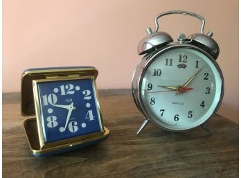 Two Travel Alarm Clocks- Elgin & Westclox