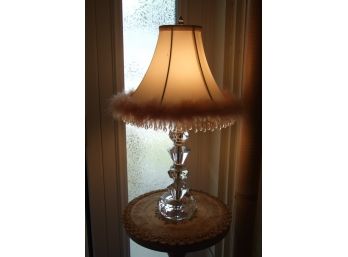 Beautiful ~ Ellegant Vintage Glass Light W/ Furry Lamp Shade