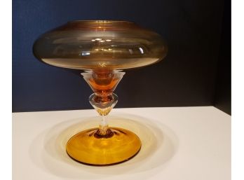 Vintage Hand Blown Amber Compote