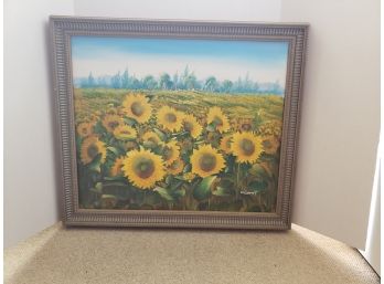 Signed Painting Field Of Sun Flowers