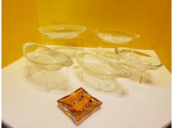 5 Glass Condament Serving Dishes Plus 1 Orange Trinket Glass Dish