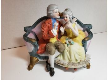 Ceramic Figure: Victorian Man And Women Sitting On A Settee