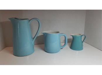 3 Vintage Blue Pitchers/creamer