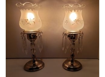 Beautiful Vintage Silver/Crystal Table Lights / Bedroom Side Table Lights