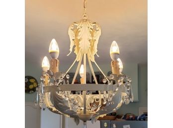 Vintage Off White  Crystal Prisms ~ Cast Iron Chandelier