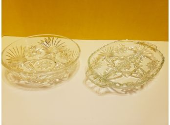 2 Matching Condiment Serving Dishes Press Glass