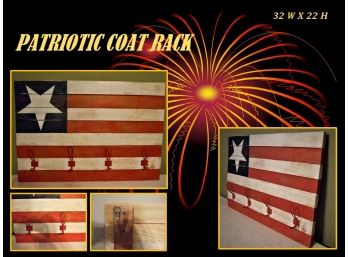 Hand Made Wood / Painted Flag Coat 4 Hook Rack