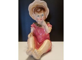 Vintage Pink Ceramic Girl With Bonnet Statue