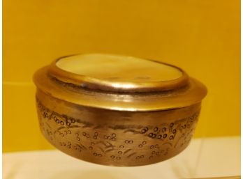 Brass Trinket/pill Box With Cover Inside Mirror