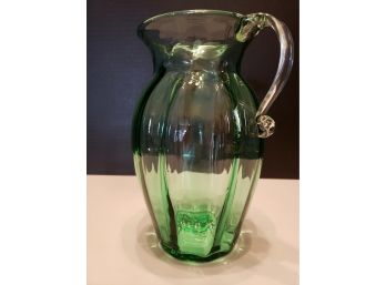 Hand Blown Green Glass Pitcher